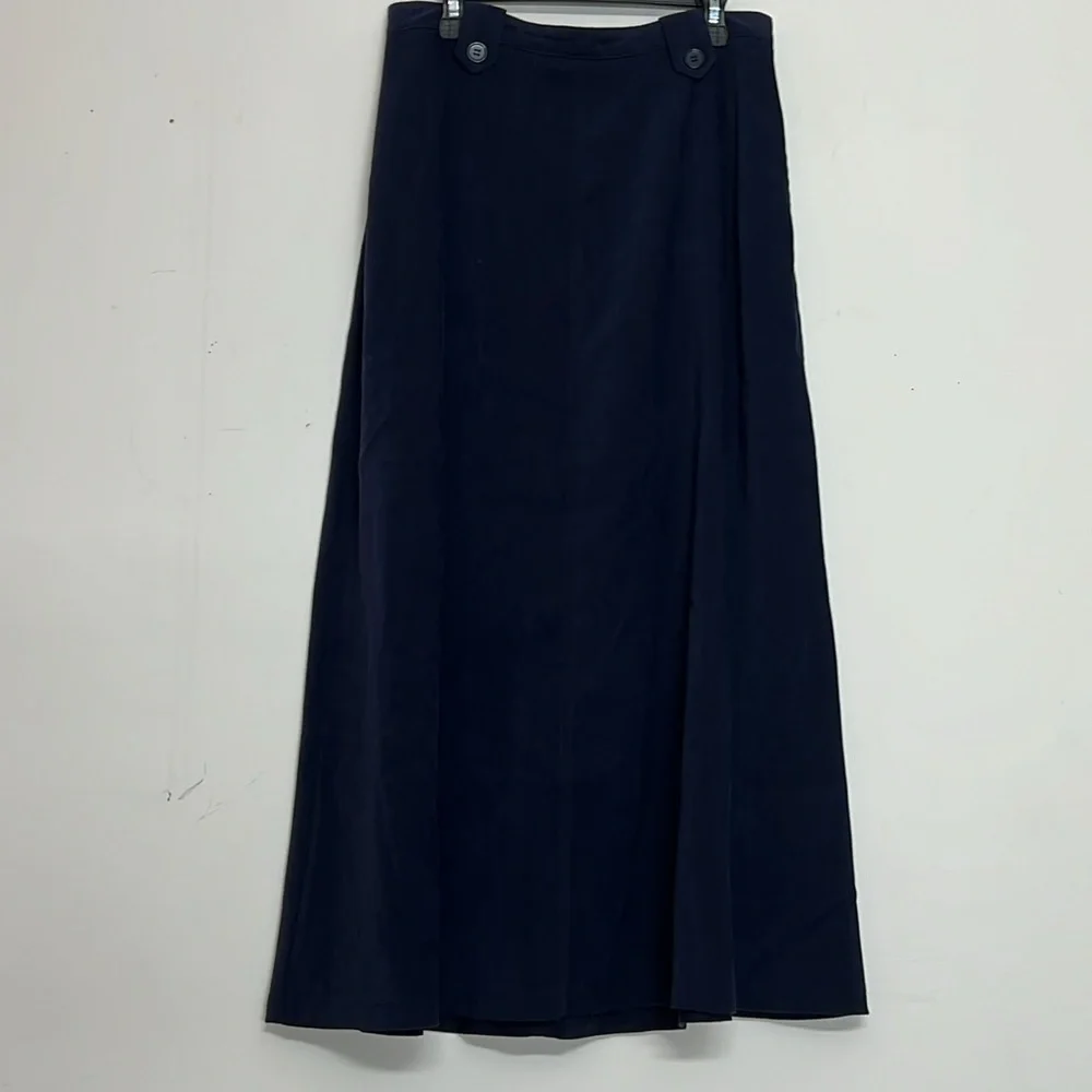 🌞 Coldwater Creek Navy blue lined maxi skirt zips button belt loops 10P